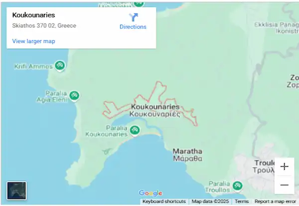 Koukounaries Skiathos Greece Map and Location